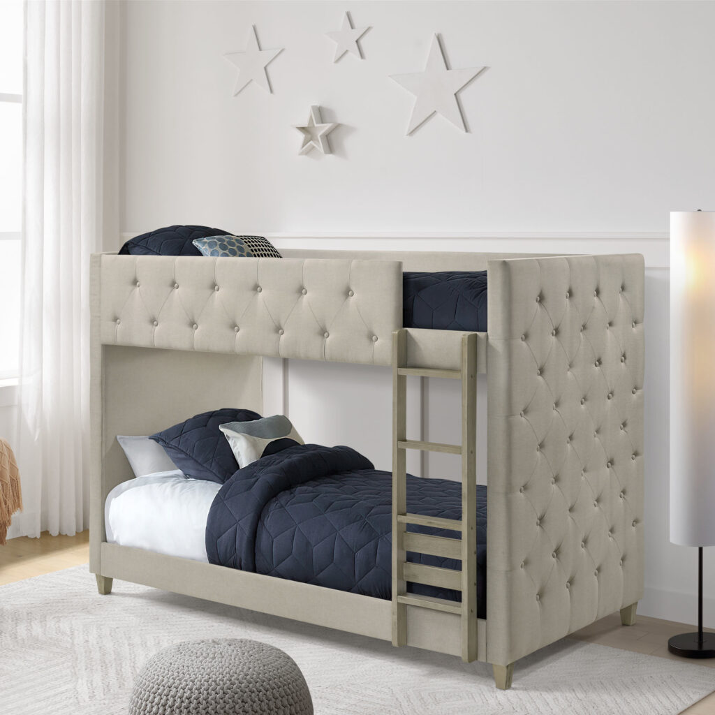 Intercon Zion Twin Upholstered Bed Platform – Beige Fabric With Nailhead Trim - View #9