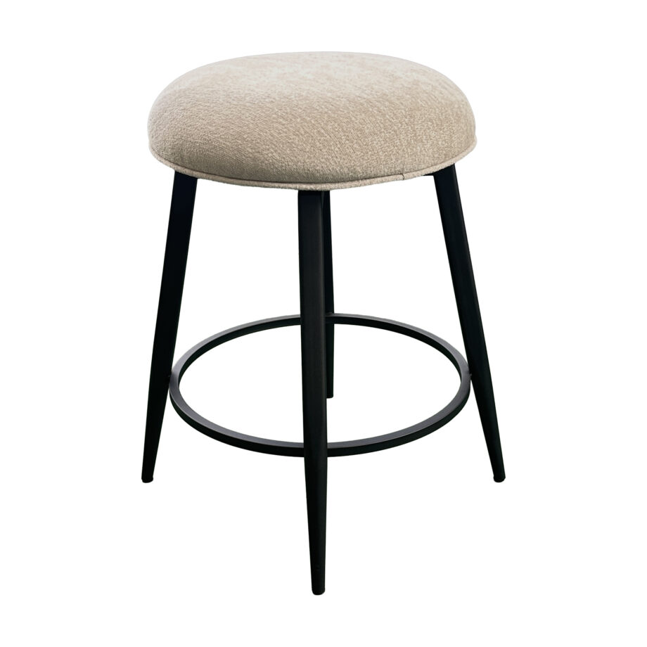 Metal Base Barstool w-Backless Seat - Champagne Fabric