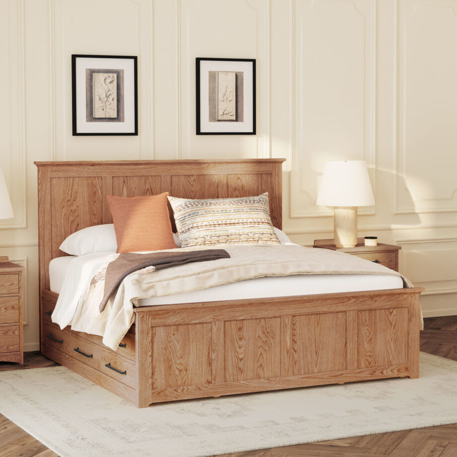 Oak Park King Captain's Bed w-9 Drawers | Taupe