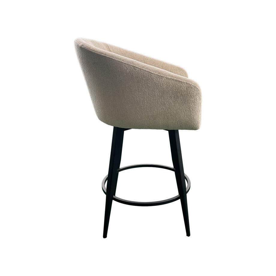 Metal Base Barstool w-Barrel Seat - Champagne Fabric