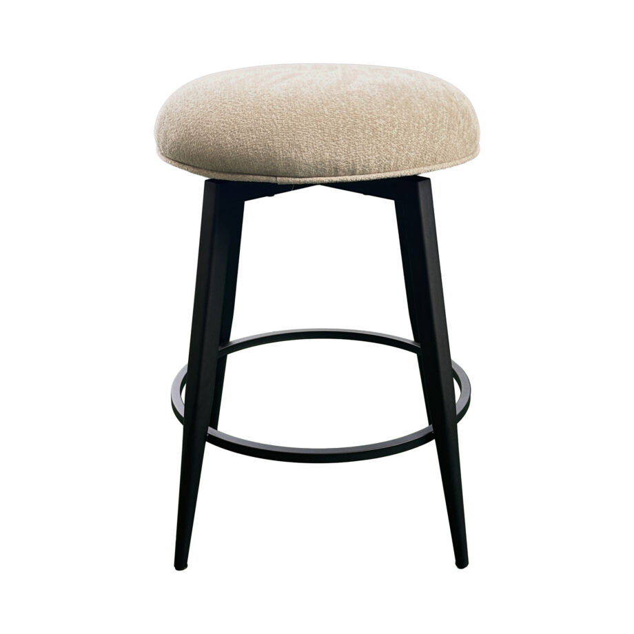 Metal Base Barstool w-Backless Seat - Champagne Fabric