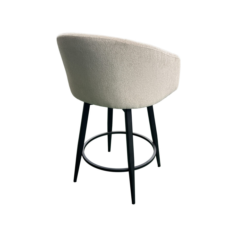 Metal Base Barstool w-Barrel Seat - Champagne Fabric