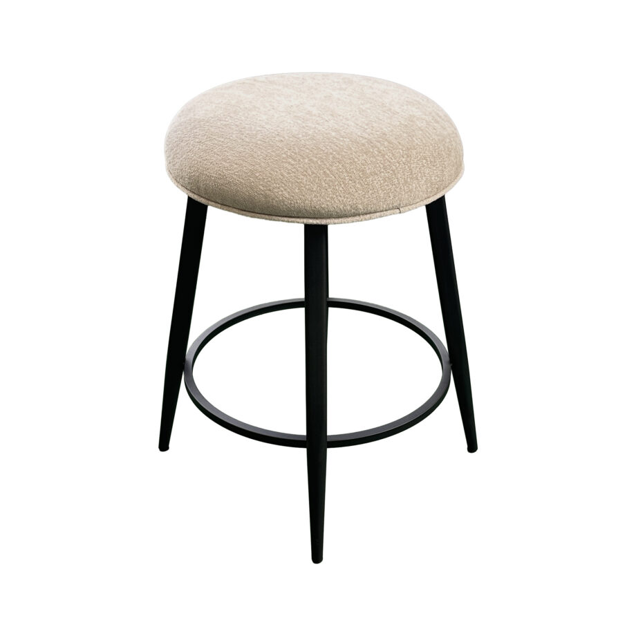 Metal Base Barstool w-Backless Seat - Champagne Fabric