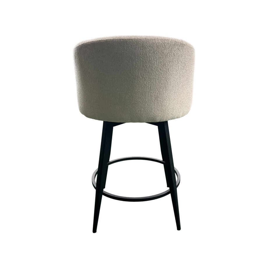 Metal Base Barstool w-Barrel Seat - Champagne Fabric