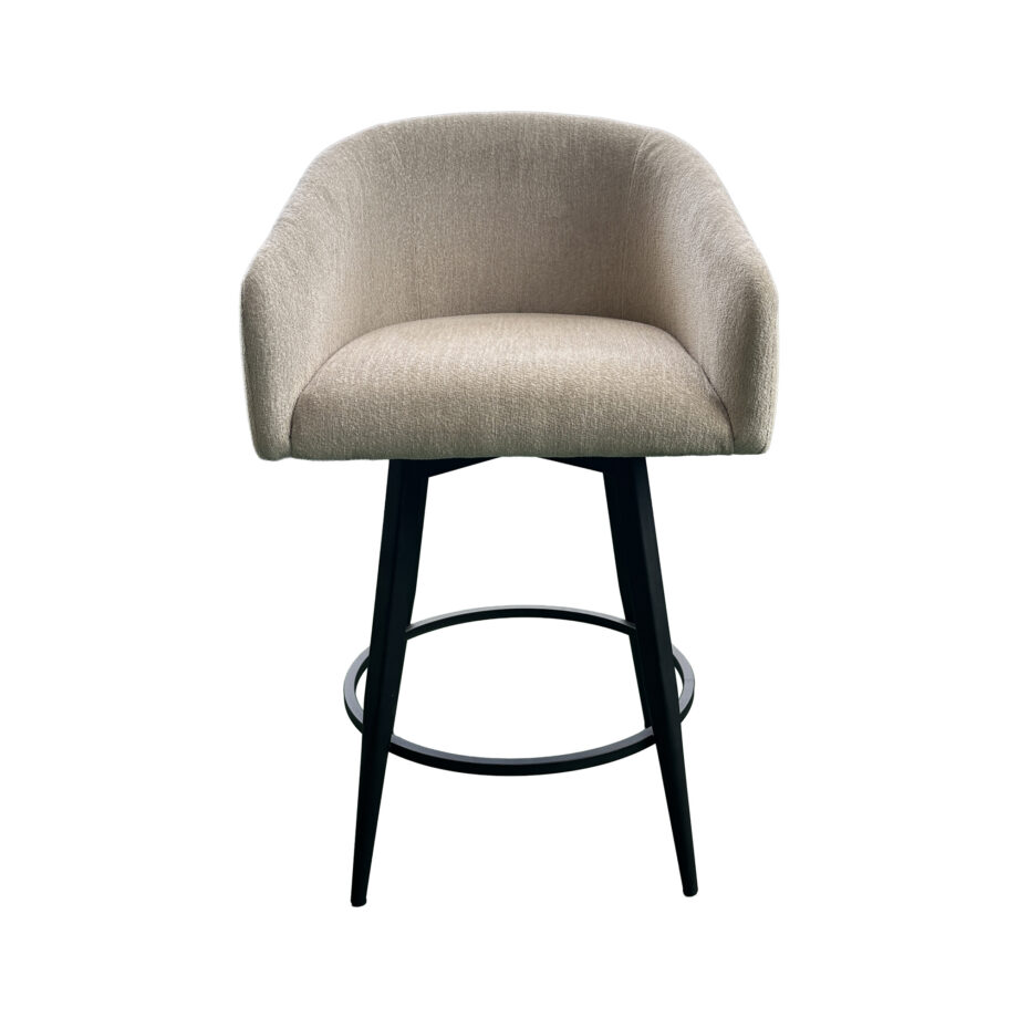 Metal Base Barstool w-Barrel Seat - Champagne Fabric