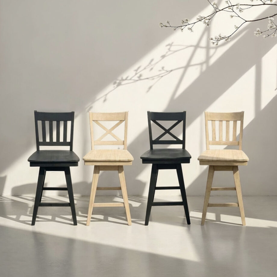 Wooden Barstool w-Slat Back | Black