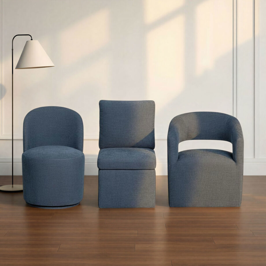 Uph. Dining Chair Curved Back Modern | Denim