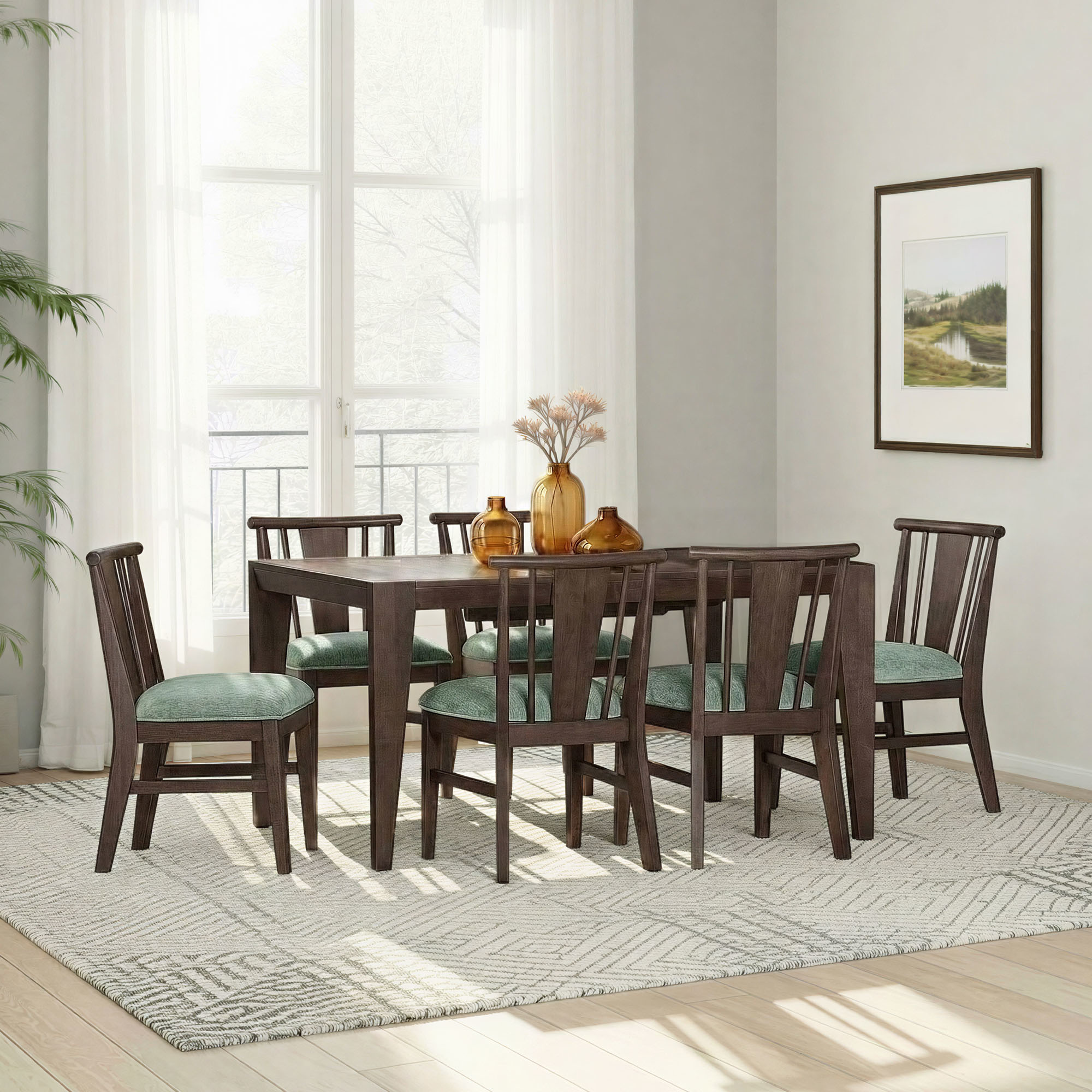 West End Spindle Chair - Sage Green | Saddle Brown