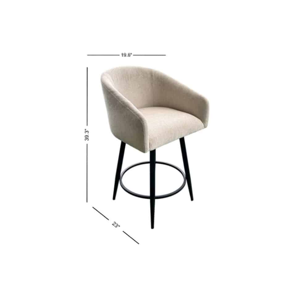 Metal Base Barstool w-Barrel Seat - Champagne Fabric