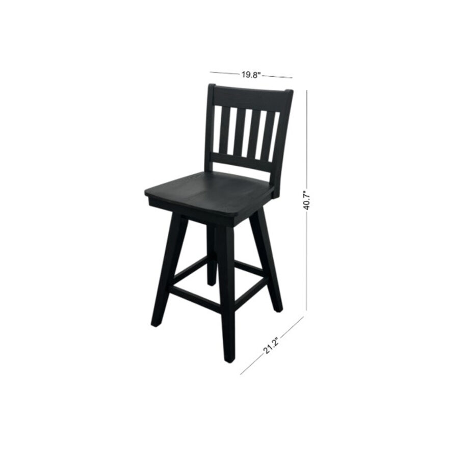 Wooden Barstool w-Slat Back | Black