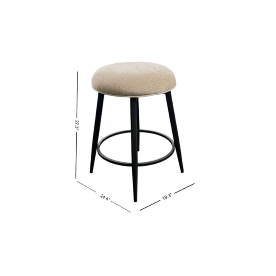 Metal Base Barstool w-Backless Seat - Champagne Fabric